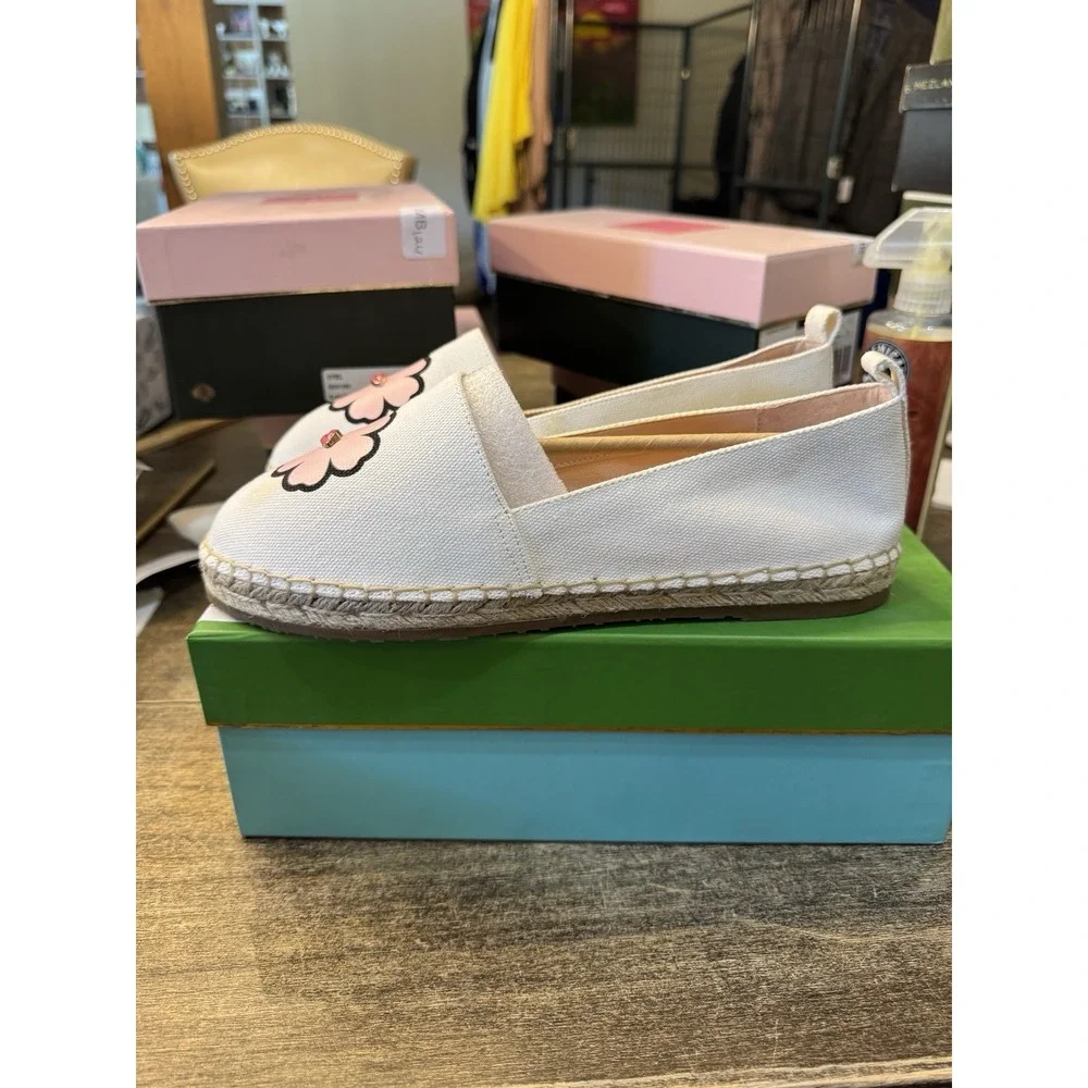 $148 Kate Spade Gavyn Optic White Peony‎ Shoes Espadrille Flats Size 10 M